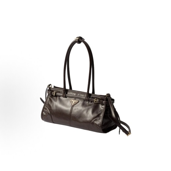 PRADA Bonnie brand logo zipper opening single-shoulder handbag, medium size for women, dark brown